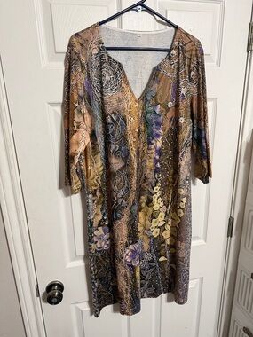 Multicolor Floral V-Neck Tunic Dress